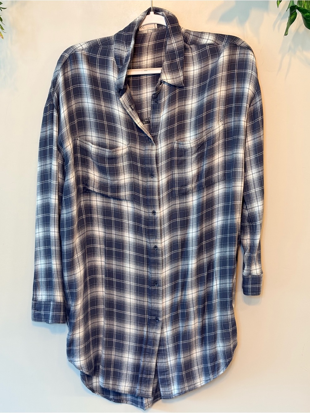 Gentle Fawn Grey Plaid High Low Shirt Dress Tunic - Picture 2 of 6